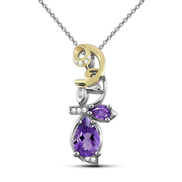 Ethereal Natural Pear Purple Amethyst Sterling Silver 2-Tones Necklace